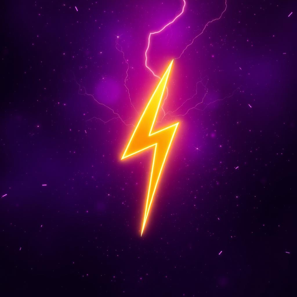 Glowing yellow lightning bolt on a magical purple starry background